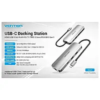 Док-станция USB3.1 Type-C --> HDMI/USB 3.0x2/RJ45/USB-C/SD/TF/TRRS 3.5mm/PD 100W Hub 9-in-1 Vention