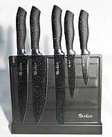 Ножи кухонные, набор ножей из 6 предметов UNIQUE UN-1841-KS, ножи для кухни с магнитной стойкой и точилкой, si