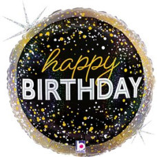 Фольгована кулька круг "Happy Birthday" чорна Grabo 18"(45см) 1шт.