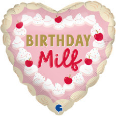Фольгована кулька серце "Birthday Milf" рожева Grabo 18"(45см) 1шт.