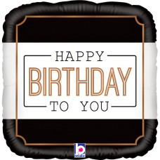 Фольгована кулька квадрат "Happy Birthday to you" чорно-біла Grabo 18"(45см) 1шт.