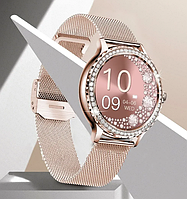 Женские умные часы смарт с динамиком и со стразами функцией ответа на звонок для android ios круглые