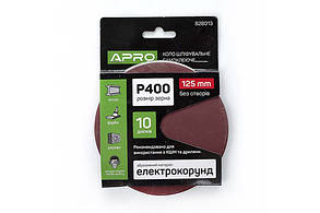 Круг шліфувальний без отворів (на липучці) Ø 125 мм P400 (10 шт.) APRO