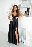 Жіноча вечірня шовкова сукня максі з розрізом по ніжці