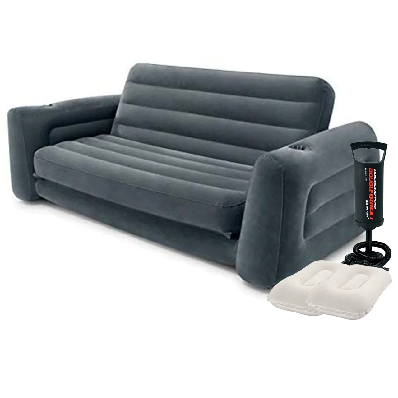 Надувний диван Intex 66552-2, 203 х 224 х 66 см з подушками і ручним насосом Флокований диван трансформер