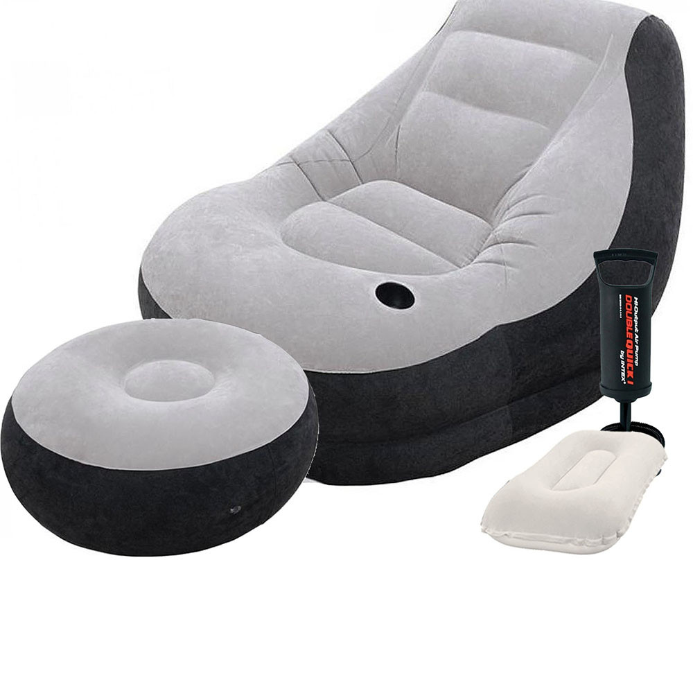 Надувне крісло Intex 68564-2, 130 х 99 х 76 см з ручним насосом і подушкою пуфик 64 х 28 см