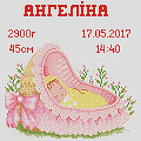 Алмазна мозаїка (вишивка) Метрика для дівчинки, 30х30см, повна викладка, квадратні камені, без підрамника