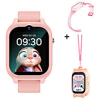 Детский умный смарт часы Lemfo K26 трекер GPS, видеозвонок, SOS, IP67, HD камера, Розовый