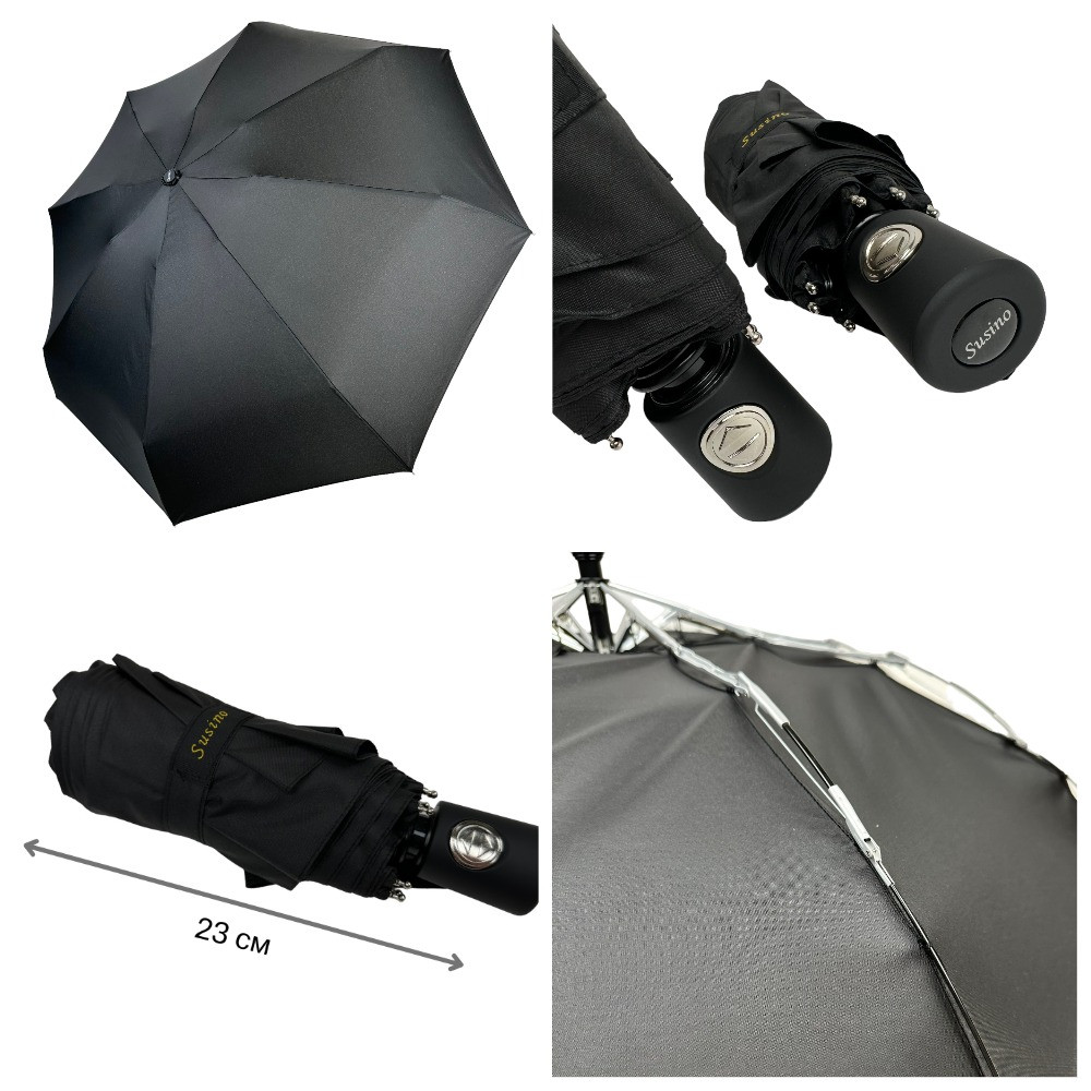 Оптом Компактна чоловіча автоматична парасоля від Susino на 8 спиць антивітер, чорний, Sys746