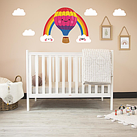 Виниловая интерьерная наклейка цветная декор на стену, обои в детскую "Воздушный шар, радуга, облака" з