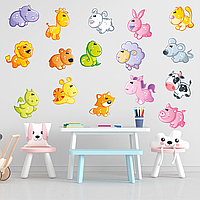 Виниловая интерьерная наклейка цветная декор на стену, обои в детскую "Животные. Мультяшные животные" з