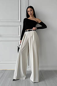 Широкі жіночі брюки палаццо Ірен біло-сірі 42 44 46 48 розміри