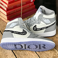 Кроссовки женские Nike air Jordan Retro 1 Dior gray / Найк аир Джордан Ретро 1 Диор серо-белые
