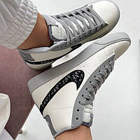 Кроссовки женские Nike Blazer Mid Dior gray / Найк Блейзер мид Диор серые высокие