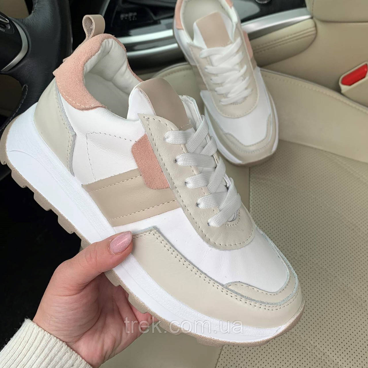 Кросівки жіночі шкіряні білі-беж /23483/ 34р, фото 1