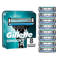 Лезвия Gillette Mach3 8шт. без упаковки Оригинал кассеты для бритья мач 3 (картриджи жилет мак3)