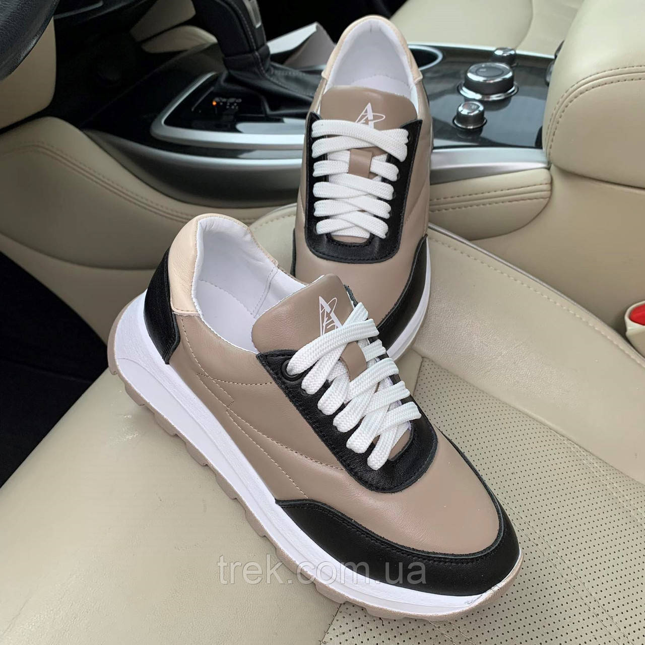Кросівки жіночі шкіряні чорно-бежеві /23497/ 36р, фото 1