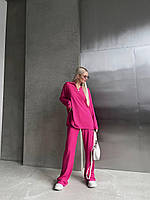 Женский базовый весенний прогулочный костюм турецкий рубчик кофта свободного кроя широкие штаны палаццо Малина, 46