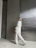 Женский базовый весенний прогулочный костюм турецкий рубчик кофта свободного кроя широкие штаны палаццо Молоко, 44