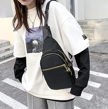 Слінг рюкзак жіночий, сумка через плече виготовлений із водостійкого поліестеру чорний