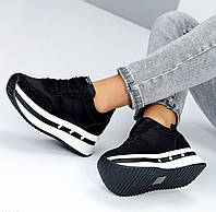 Женские кроссовки черные с белой подошвой на платформе летние спортивные Viki 37 38 40
