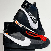 Кросівки жіночі та чоловічі Nike Blazer Mid black Off White / Найк Блейзер чорні Оф Вайт