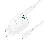 Адаптер мережевий BOROFONE Type-C to Lightning Cable Resource charger BA69A |1USB/1Type-C, 20W/3A, PD/QC| білий, фото 6