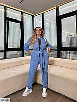 Комбинезон женский брючный стильный прогулочный осенний на молнии с поясом вельветовый больших размеров 50-60 58/60