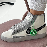 Кроссовки женские Nike Blazer Mid white gray / Найк Блейзер мид белые серые высокие
