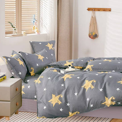 Сірий Сатин 100% з принтом великі зірки, натуральна тканина 220 см для постільної білизни в рулоні 60 м, фото 1