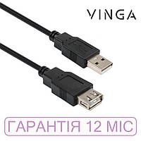 Удлинитель юсб (USB 2.0) 1.8 м Vinga, черный, кабель AM (папа) / AF (мама)