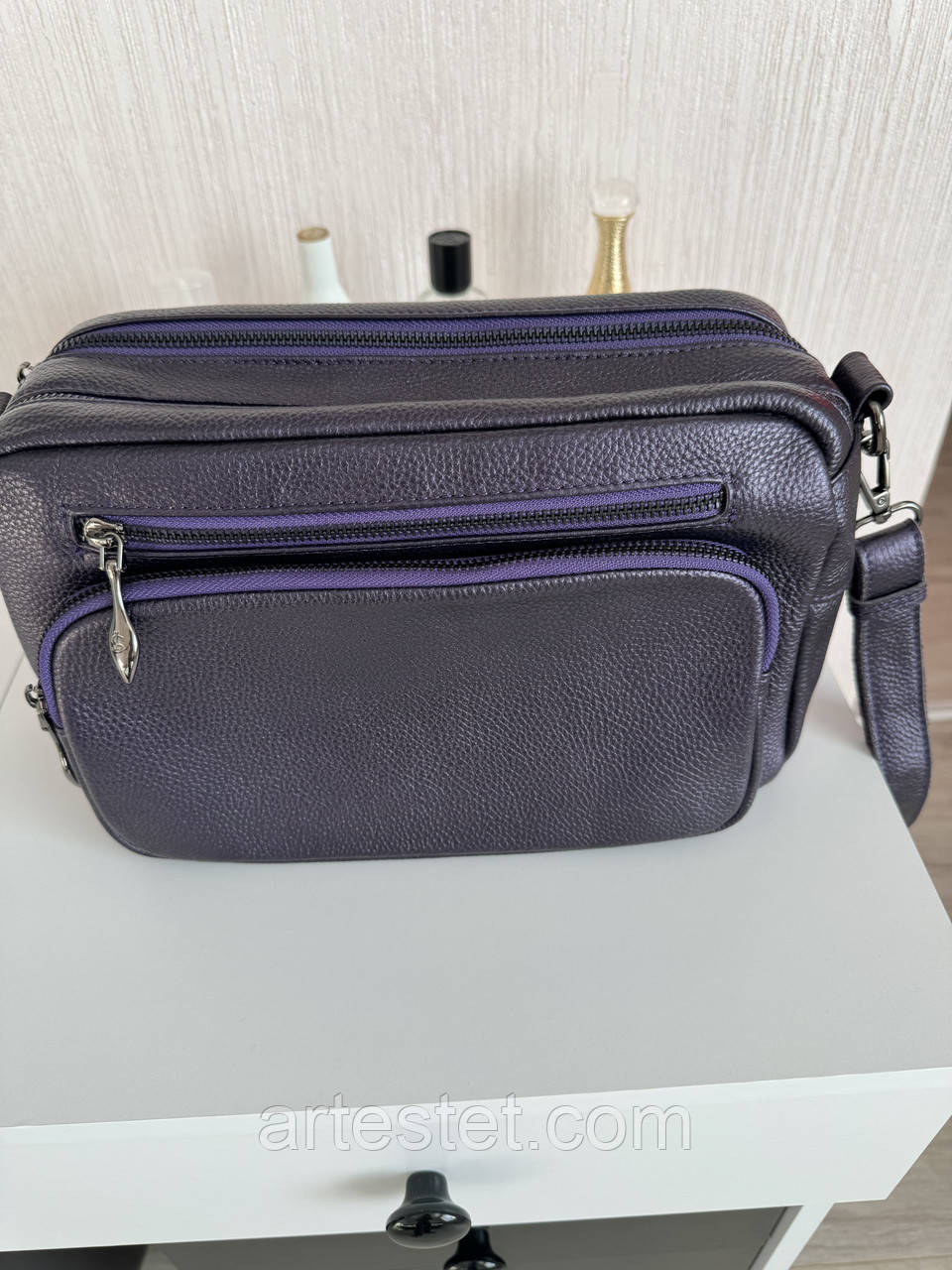 Сумка з натуральної шкіри фіолетова, фото 1