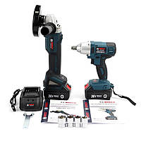 Набір акумуляторних інструментів 2в1 Бош Гайковерт акумуляторний GDR360-LI + Болгарка GWX36V-10C 36V 5.0 Ah