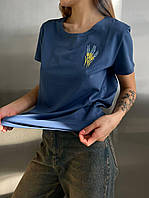 Женская патриотичная футболка с колосками, турецкий кулир хлопок, рисунок - вышивка