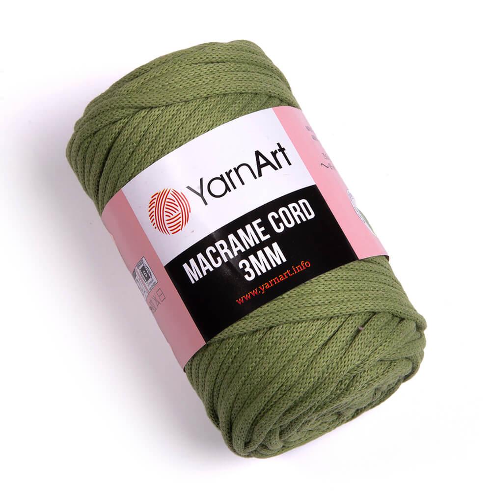 Бавовняний шнур плетений YarnArt Macrame Cotton Cord 3 mm, Хакі No787, (Янарт Макраме котон) 250 г, 85 м, нитки