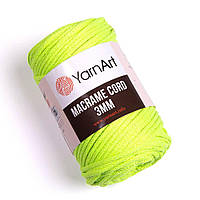 Хлопковый шнур плетеный YarnArt Macrame Cotton Cord 3 mm, Лайм №801, (Янарт Макраме котон) 250 г, 85 м, нити