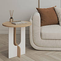 Столик журнальний фігурний, кавовий столик, придиванный стіл з ДСП. S-18 Білий+дуб сонома