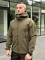 Боевая оливковая куртка для военных софтшел весна непромокаемая, Тактическая военная утепленная куртка зеленая