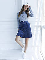 Темно-синяя вельветовая юбка на пуговицах, размер L