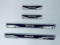 Накладки на пороги Hyundai Santa Fe 2 2006-2012 (хром-карбон) (TAN24)