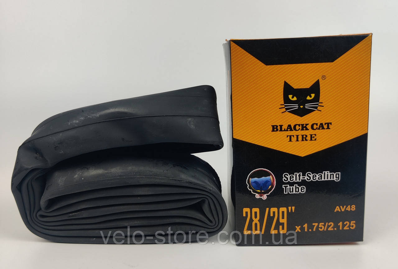 Велокамера 28х1.75 - 2.125 AV 48 Black Cat Антипрокольна з гелем. Велосипедна камера 28 антипрокольна