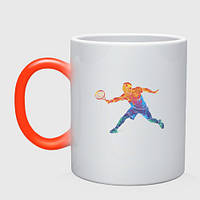 Кружка с принтом хамелеон «Tennis player - man» (цвет чашки на выбор)
