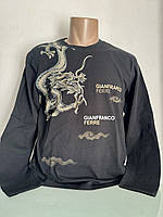 Кофта футболка с длинным рукавом мужская трикотажная коттон черная с рисунком