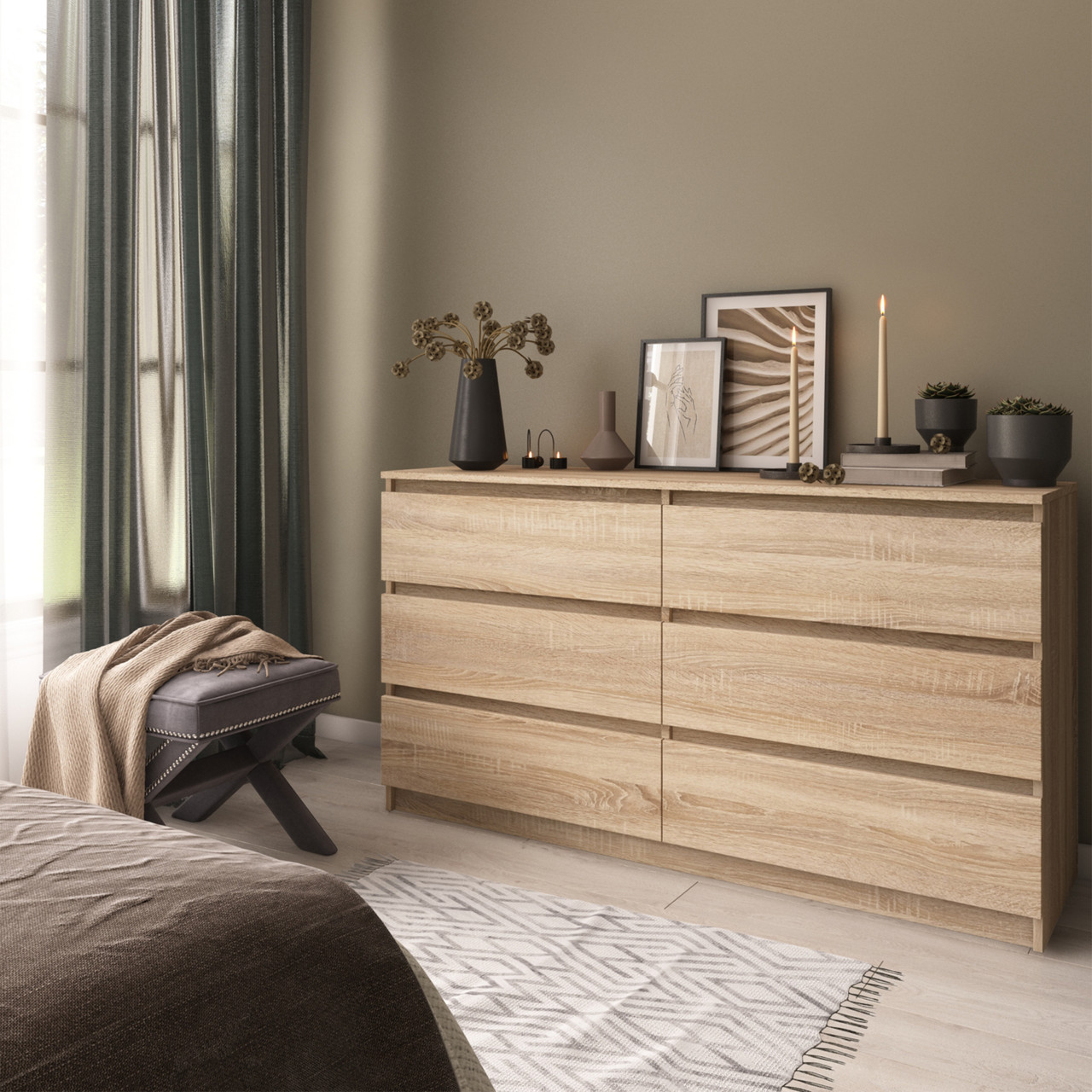 Комод у кольорі дуб сонома 6 ящиків для спальні 140*75*40 см, фото 1