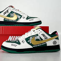 Кроссовки мужские и женские Nike SB Dunk Low x Stussy "BMW M3" White Green / кеды Найк СБ Данк белые зеленые