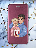 Чехол-книжка с рисунком для Samsung Galaxy A05 (A055) Бордовый :: Подарок Счастье (принт 180)