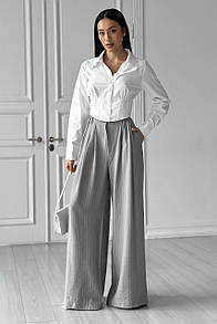 Широкі жіночі брюки палаццо Іспаніо сірі в смужку 40 42 44 46 48 розміри