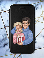 Чехол-книжка с рисунком для Samsung Galaxy A05 (A055) Черный :: Подарок Счастье (принт 180)
