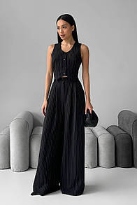 Широкі жіночі брюки палаццо Іспаніо чорні в смужку 40 42 44 46 48 розміри