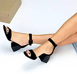 Жіночі босоніжки чорні на грубому каблуку сандалі літні на каблуках чорного кольору Viki 38, фото 8